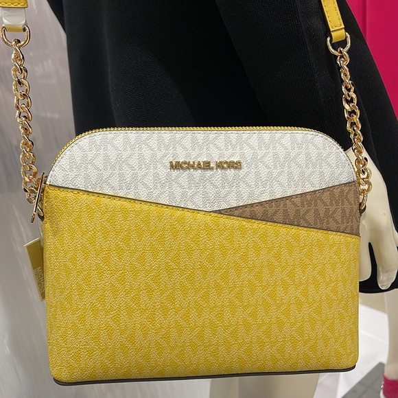 Michael Kors Jet Set Travel Medium Color-Block Signature Logo Dome Crossbody Bag - Picture 14 of 16